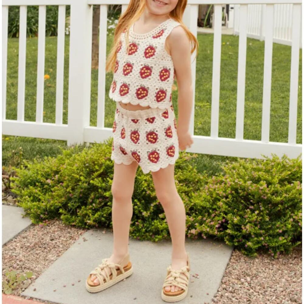Rylee + Cru Girls Strawberry Crochet Tank Top Size 2-3Y